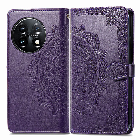 Custodia Portafoglio In Pelle Fantasia Modello Cover con Supporto per OnePlus 11 5G Viola