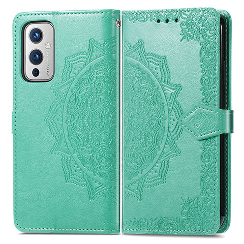 Custodia Portafoglio In Pelle Fantasia Modello Cover con Supporto per OnePlus 9 5G Verde