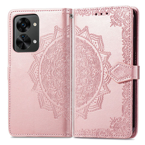 Custodia Portafoglio In Pelle Fantasia Modello Cover con Supporto per OnePlus Nord 2T 5G Oro Rosa