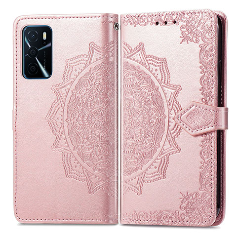 Custodia Portafoglio In Pelle Fantasia Modello Cover con Supporto per Oppo A16 Oro Rosa