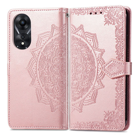 Custodia Portafoglio In Pelle Fantasia Modello Cover con Supporto per Oppo A18 Oro Rosa