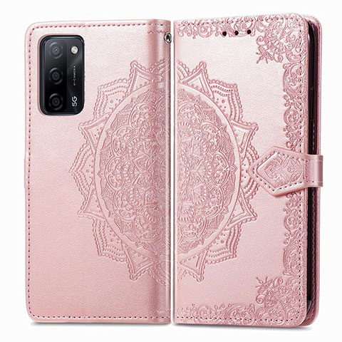 Custodia Portafoglio In Pelle Fantasia Modello Cover con Supporto per Oppo A55 5G Oro Rosa