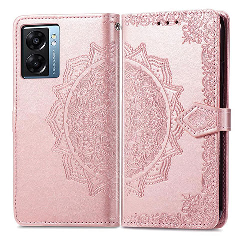 Custodia Portafoglio In Pelle Fantasia Modello Cover con Supporto per Oppo A57 5G Oro Rosa