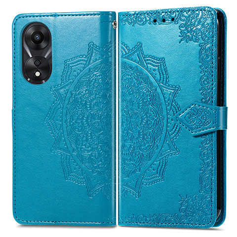 Custodia Portafoglio In Pelle Fantasia Modello Cover con Supporto per Oppo A58 4G Blu