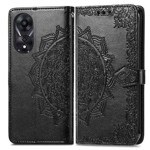 Custodia Portafoglio In Pelle Fantasia Modello Cover con Supporto per Oppo A58 4G Nero