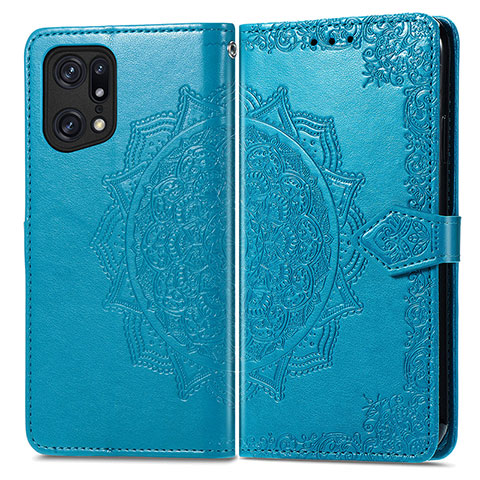 Custodia Portafoglio In Pelle Fantasia Modello Cover con Supporto per Oppo Find X5 5G Blu