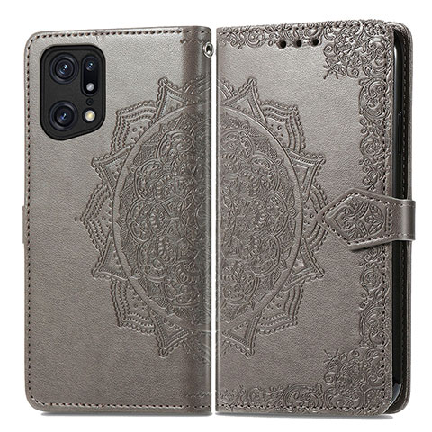 Custodia Portafoglio In Pelle Fantasia Modello Cover con Supporto per Oppo Find X5 5G Grigio