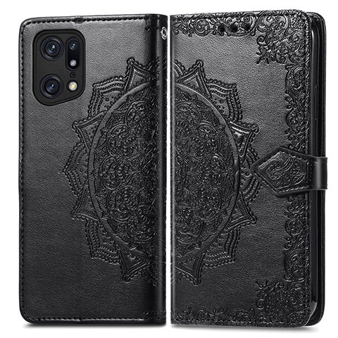 Custodia Portafoglio In Pelle Fantasia Modello Cover con Supporto per Oppo Find X5 5G Nero