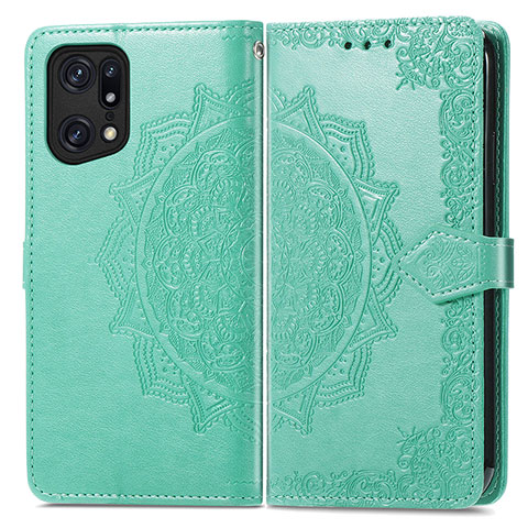 Custodia Portafoglio In Pelle Fantasia Modello Cover con Supporto per Oppo Find X5 5G Verde