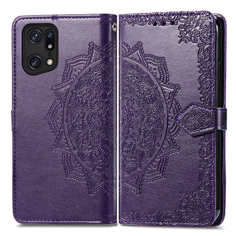 Custodia Portafoglio In Pelle Fantasia Modello Cover con Supporto per Oppo Find X5 5G Viola