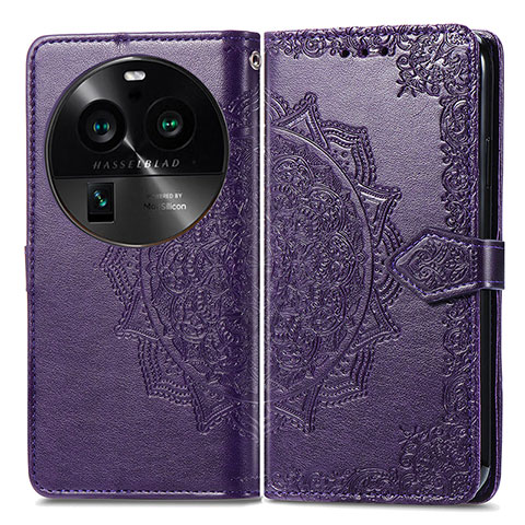 Custodia Portafoglio In Pelle Fantasia Modello Cover con Supporto per Oppo Find X6 5G Viola