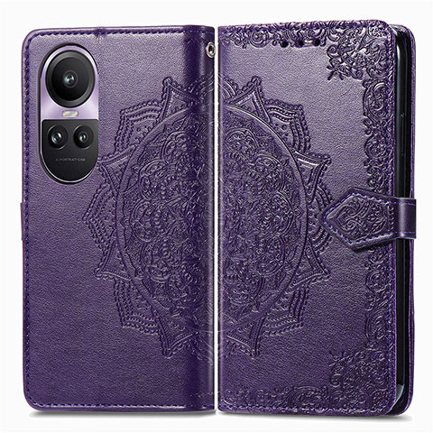 Custodia Portafoglio In Pelle Fantasia Modello Cover con Supporto per Oppo Reno10 5G Viola