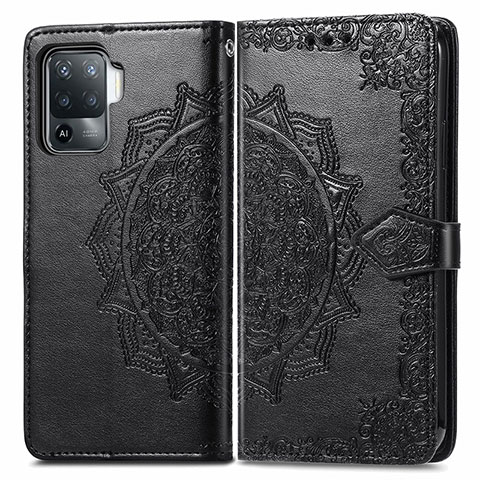 Custodia Portafoglio In Pelle Fantasia Modello Cover con Supporto per Oppo Reno5 F Nero