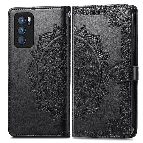 Custodia Portafoglio In Pelle Fantasia Modello Cover con Supporto per Oppo Reno6 Pro 5G India Nero