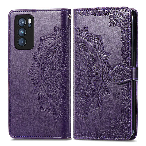 Custodia Portafoglio In Pelle Fantasia Modello Cover con Supporto per Oppo Reno6 Pro 5G India Viola