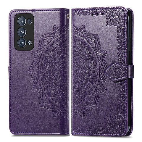 Custodia Portafoglio In Pelle Fantasia Modello Cover con Supporto per Oppo Reno6 Pro 5G Viola