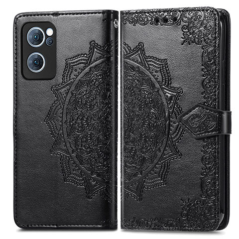 Custodia Portafoglio In Pelle Fantasia Modello Cover con Supporto per Oppo Reno7 4G Nero