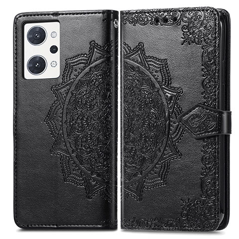 Custodia Portafoglio In Pelle Fantasia Modello Cover con Supporto per Oppo Reno7 A Nero