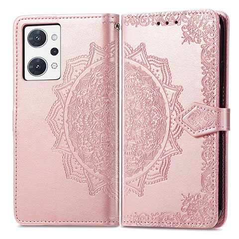 Custodia Portafoglio In Pelle Fantasia Modello Cover con Supporto per Oppo Reno7 A Oro Rosa