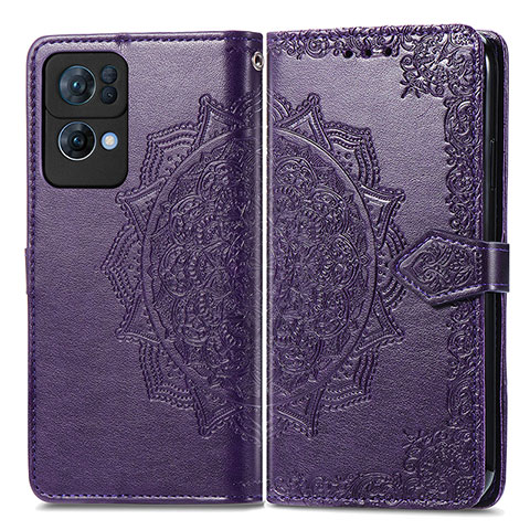 Custodia Portafoglio In Pelle Fantasia Modello Cover con Supporto per Oppo Reno7 Pro 5G Viola