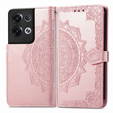 Custodia Portafoglio In Pelle Fantasia Modello Cover con Supporto per Oppo Reno9 Pro+ Plus 5G Oro Rosa