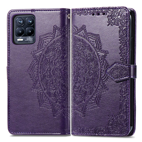 Custodia Portafoglio In Pelle Fantasia Modello Cover con Supporto per Realme 8 4G Viola