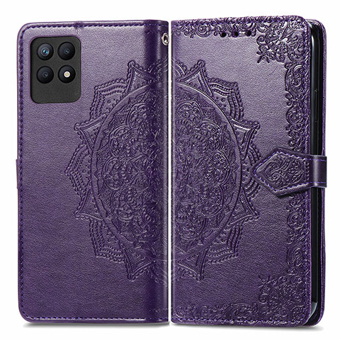 Custodia Portafoglio In Pelle Fantasia Modello Cover con Supporto per Realme 8i Viola