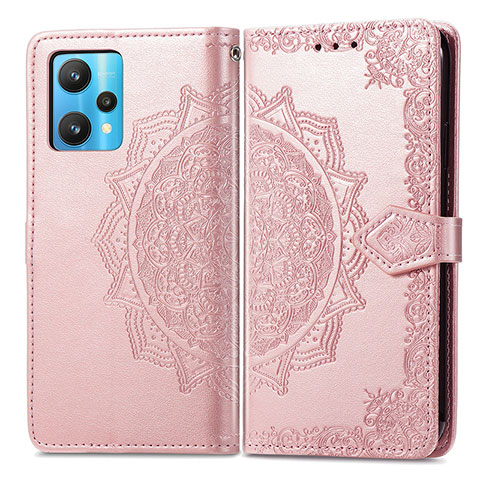 Custodia Portafoglio In Pelle Fantasia Modello Cover con Supporto per Realme 9 5G Oro Rosa