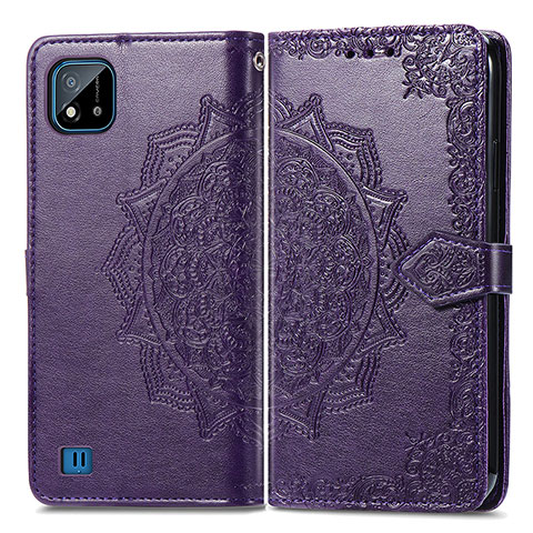 Custodia Portafoglio In Pelle Fantasia Modello Cover con Supporto per Realme C20A Viola