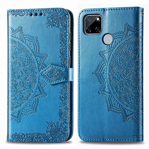 Custodia Portafoglio In Pelle Fantasia Modello Cover con Supporto per Realme C25 Blu