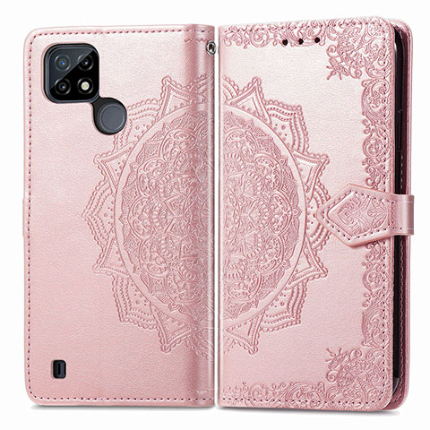 Custodia Portafoglio In Pelle Fantasia Modello Cover con Supporto per Realme C25Y India Oro Rosa