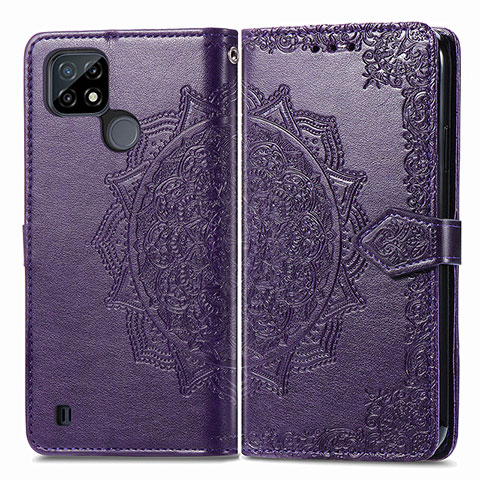 Custodia Portafoglio In Pelle Fantasia Modello Cover con Supporto per Realme C25Y Viola