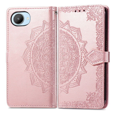 Custodia Portafoglio In Pelle Fantasia Modello Cover con Supporto per Realme C30 Oro Rosa