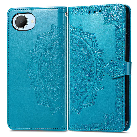 Custodia Portafoglio In Pelle Fantasia Modello Cover con Supporto per Realme C30s Blu