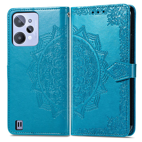 Custodia Portafoglio In Pelle Fantasia Modello Cover con Supporto per Realme C31 Blu