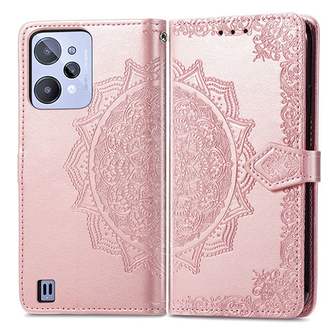 Custodia Portafoglio In Pelle Fantasia Modello Cover con Supporto per Realme C31 Oro Rosa