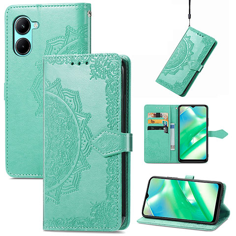 Custodia Portafoglio In Pelle Fantasia Modello Cover con Supporto per Realme C33 (2023) Verde