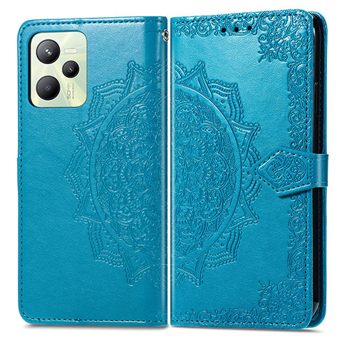 Custodia Portafoglio In Pelle Fantasia Modello Cover con Supporto per Realme C35 Blu