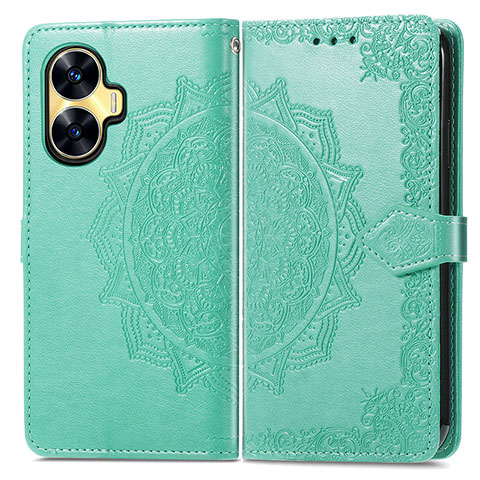 Custodia Portafoglio In Pelle Fantasia Modello Cover con Supporto per Realme C55 Verde