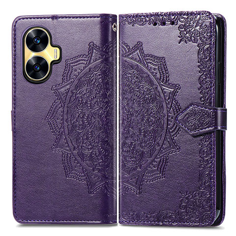 Custodia Portafoglio In Pelle Fantasia Modello Cover con Supporto per Realme C55 Viola