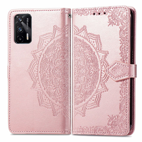 Custodia Portafoglio In Pelle Fantasia Modello Cover con Supporto per Realme GT 5G Oro Rosa