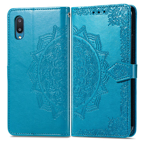 Custodia Portafoglio In Pelle Fantasia Modello Cover con Supporto per Samsung Galaxy A02 Blu