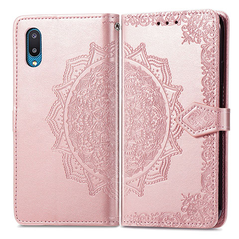 Custodia Portafoglio In Pelle Fantasia Modello Cover con Supporto per Samsung Galaxy A02 Oro Rosa