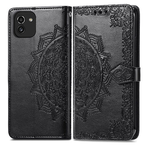 Custodia Portafoglio In Pelle Fantasia Modello Cover con Supporto per Samsung Galaxy A03 Nero