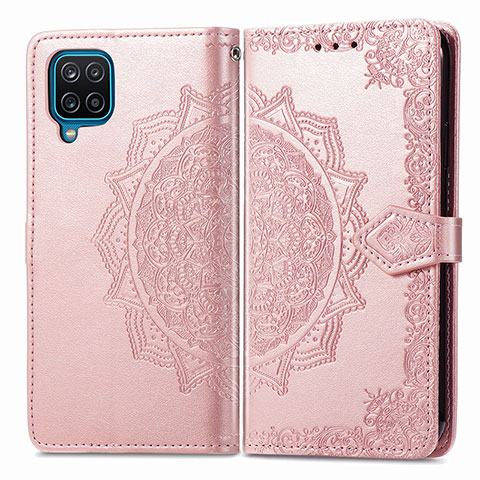 Custodia Portafoglio In Pelle Fantasia Modello Cover con Supporto per Samsung Galaxy A12 Nacho Oro Rosa