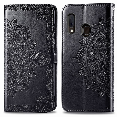 Custodia Portafoglio In Pelle Fantasia Modello Cover con Supporto per Samsung Galaxy A20e Nero