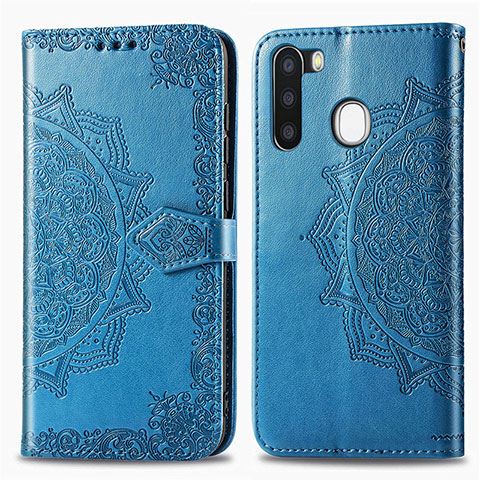 Custodia Portafoglio In Pelle Fantasia Modello Cover con Supporto per Samsung Galaxy A21 European Blu