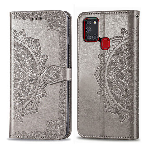 Custodia Portafoglio In Pelle Fantasia Modello Cover con Supporto per Samsung Galaxy A21s Grigio