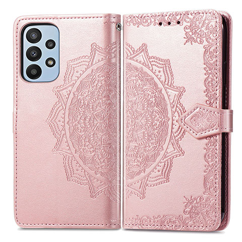 Custodia Portafoglio In Pelle Fantasia Modello Cover con Supporto per Samsung Galaxy A23 4G Oro Rosa