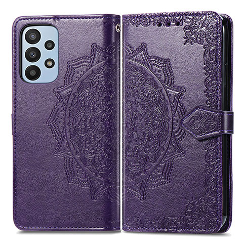 Custodia Portafoglio In Pelle Fantasia Modello Cover con Supporto per Samsung Galaxy A23 4G Viola